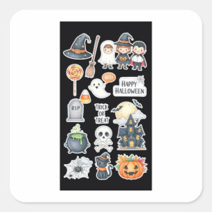 かわいいハロウィンステッカーと怖いパーティーデザイン スクエアシール