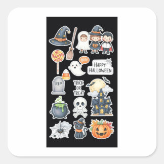 かわいいハロウィンステッカーと怖いパーティーデザイン スクエアシール