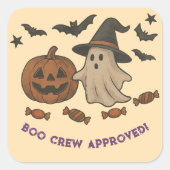 かわいいハロウィンステッカー – おばけ, コウモリ & キャンディ スクエアシール (正面)