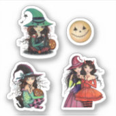 かわいいハロウィンステッカー 魔女 月 ファンタジー シール (正面)