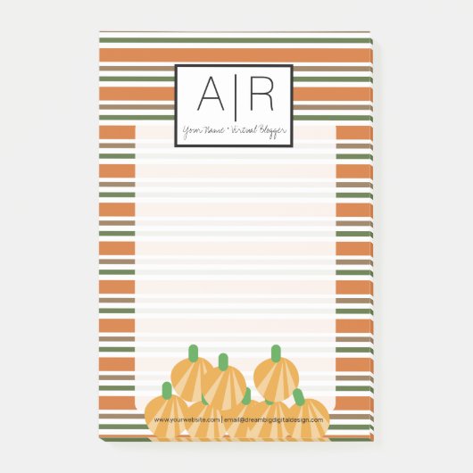 かわいいハロウィンストライプ秋とカボチャ ポストイット (正面)