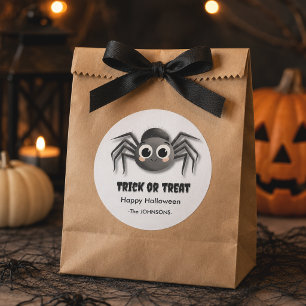 かわいいハロウィンスパイダーステッカー – トリック・オア・トリート ラウンドシール
