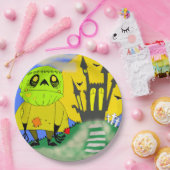 かわいいハロウィンゾンビと城 ペーパープレート (パーティー)