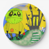 かわいいハロウィンゾンビと城 ペーパープレート (正面)