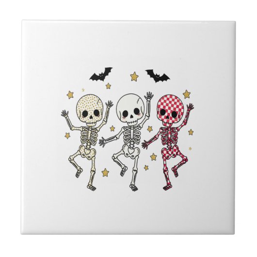 かわいいハロウィンダンシングスケルトン タイル (正面)