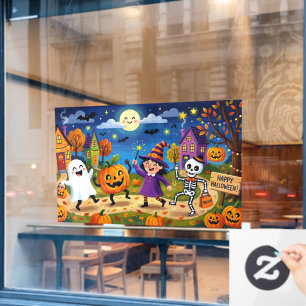 かわいいハロウィンナイトパーティー かわいいおばけ 魔女 スケルトン ウィンドウサイン