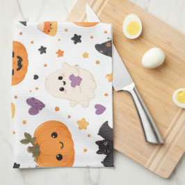かわいいハロウィンネコおばけカボチャコウモリ キッチンタオル