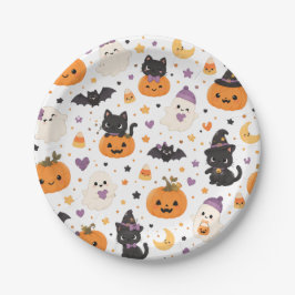 かわいいハロウィンネコおばけカボチャコウモリ ペーパープレート