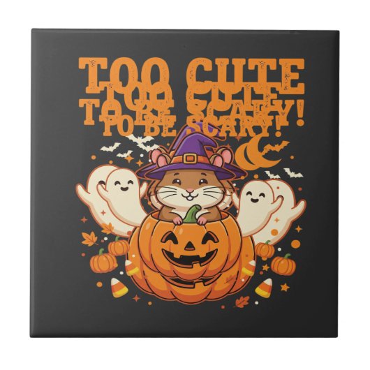 かわいいハロウィンハムスターパンプキンゴーストデザイン_1 タイル (正面)