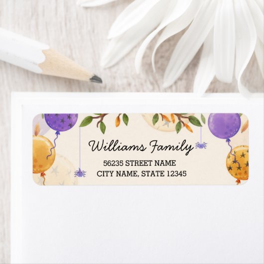 かわいいハロウィンバルーンオレンジ色の紫色の家族 ラベル (インサイチュ)