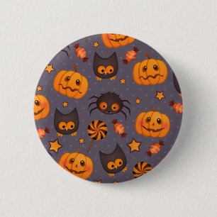 かわいいハロウィンパターン紫色の背景 缶バッジ