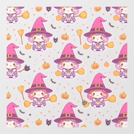 かわいいハロウィンパターン かぼちゃと魔女 ウィンドウサイン (シート)