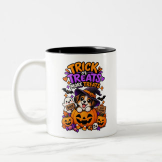 かわいいハロウィンパピー トリック・オア・トリーツ・モア・トリーツ ツートーンマグカップ