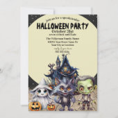 かわいいハロウィンパーティーとお化け屋敷 招待状 (正面)