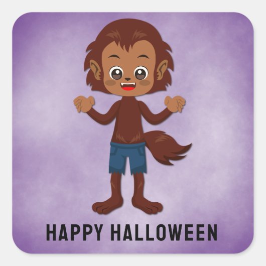 かわいいハロウィンパーティーのための子供のウェアウルフ スクエアシール (正面)