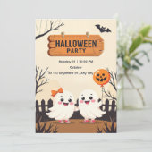 かわいいハロウィンパーティーの招待状 - フレンドリーなゴースト 招待状 (スタンド正面)