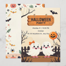 かわいいハロウィンパーティーの招待状 - フレンドリーなゴースト 招待状