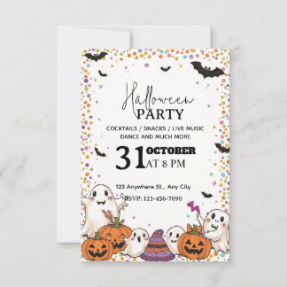 かわいいハロウィンパーティーの招待状 - 編集可能 招待状