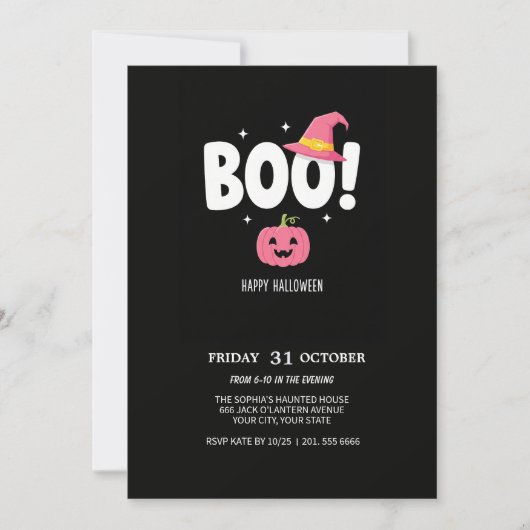 かわいいハロウィンパーティーの招待状「BOO！」 招待状 (正面)