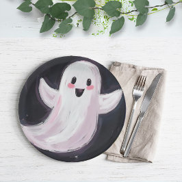 かわいいハロウィンパーティーの白いお化け ペーパープレート