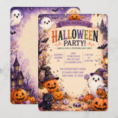 👻🎃 かわいいハロウィンパーティー招待状 🧡🦇 招待状 (正面/裏面)
