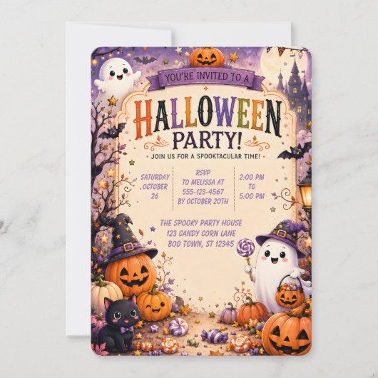 👻🎃 かわいいハロウィンパーティー招待状 🧡🦇 招待状 (正面)