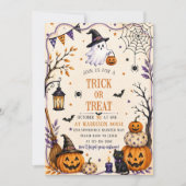 かわいいハロウィンパーティー お菓子をくれなきゃイタズラしちゃうぞ 招待状 (正面)