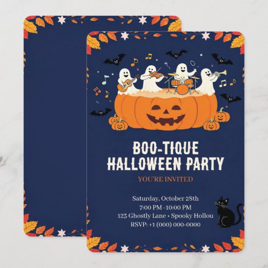 かわいいハロウィンパーティー 招待状 (正面/裏面)