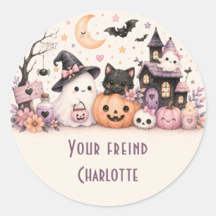 かわいいハロウィンフレンド名入り丸シール ラウンドシール