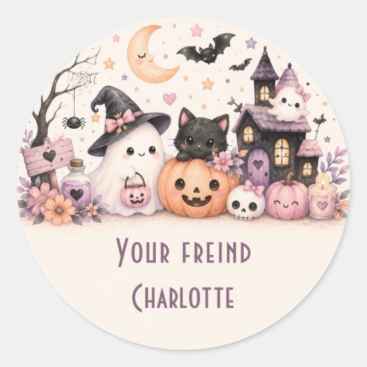 かわいいハロウィンフレンド名入り丸シール ラウンドシール (正面)