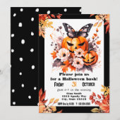 かわいいハロウィンフローラルパンプキンパーティー 招待状 (正面/裏面)