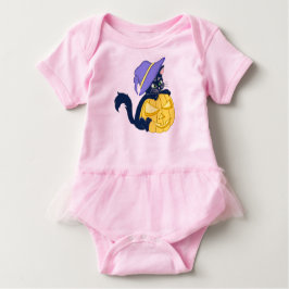 かわいいハロウィンブラックキャットとカボチャ ベビーボディスーツ