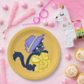 かわいいハロウィンブラックキャットとカボチャ ペーパープレート (パーティー)