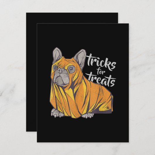 かわいいハロウィンブルドッグを扱うブルドッグのトリック サンキューカード (正面/裏面)