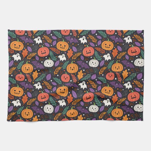 かわいいハロウィンマジックパターン キッチンタオル (横)
