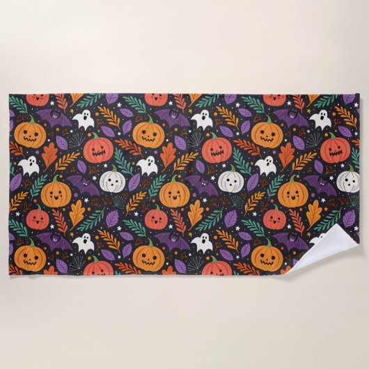 かわいいハロウィンマジックパターン ビーチタオル (正面)