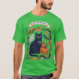かわいいハロウィンマッチングデザイン　コウモリ猫と家族のチャット Tシャツ