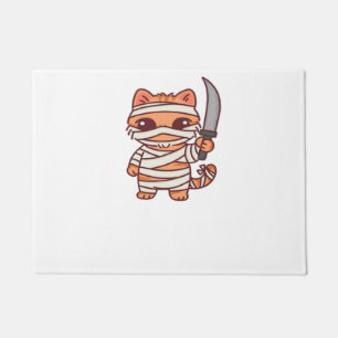 かわいいハロウィンミイラ猫剣士クラシックTシャツ ドアマット