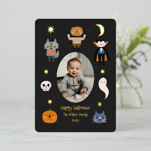 かわいいハロウィンモンスターの赤ちゃん家族写真 箔シーズンカード