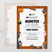かわいいハロウィンモンスター ベビーシャワーデザイン 招待状 (正面/裏面)