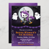 かわいいハロウィンユニコーンと幽霊誕生日パーティー 招待状 (正面/裏面)