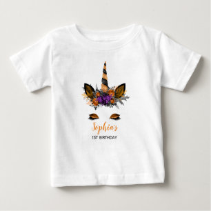 かわいいハロウィンユニコーンオランガールズ初誕生日 ベビーTシャツ