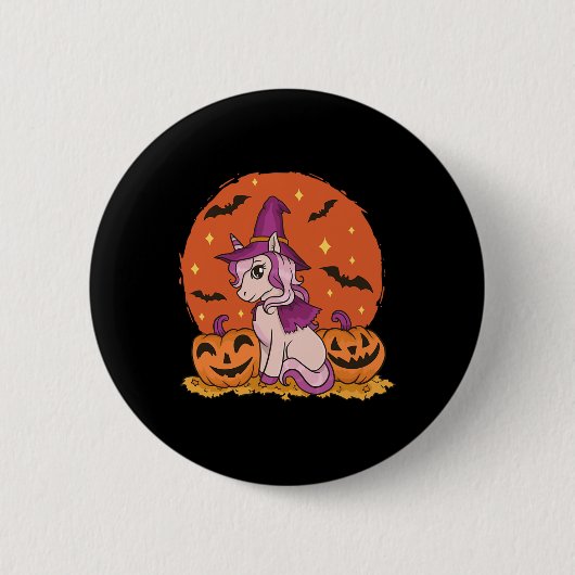 かわいいハロウィンユニコーンカボチャ秋 缶バッジ (正面)
