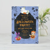 かわいいハロウィンユニコーン、コウモリ、ナマケモノパーティー 招待状 (スタンド正面)