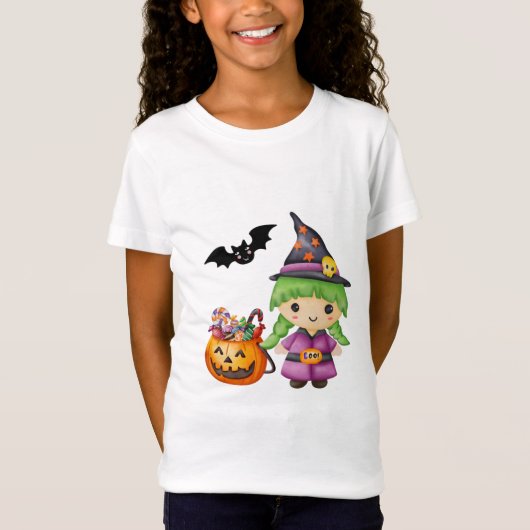 かわいいハロウィンリトルウィッチとハロウィンキャンディ Tシャツ (正面)