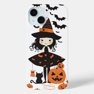 かわいいハロウィン不気味ウィッチブラックキャットこうもりカボチャ iPhone 15ケース
