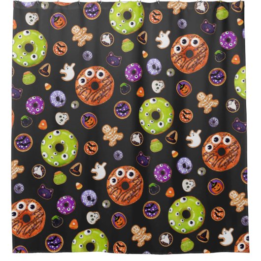 かわいいハロウィン不気味クッキーパンプキン幽霊スパイダー シャワーカーテン (正面)