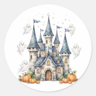 かわいいハロウィン城のオバケとカボチャの子供デザイン ラウンドシール