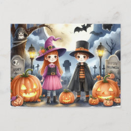 かわいいハロウィン子供水彩画 ポストカード