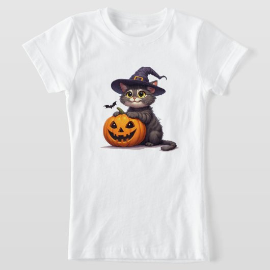 かわいいハロウィン子猫と魔女の帽子 🎃 Tシャツ (レイダウン)